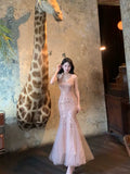 Pretty Mermaid Spaghetti Straps Sequin Long Prom Dresses HZ1024