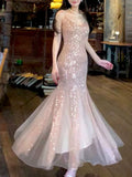 Pretty Mermaid Spaghetti Straps Sequin Long Prom Dresses HZ1024