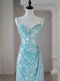 Sexy Mermaid Off The Shoulder Green Long Prom Dresses Sequin Birthday Outfits HZ1024