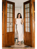 Pretty Sheath Spaghetti Straps White Ruffles Long Prom Dresses HZ1024