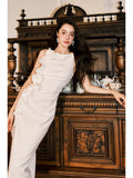 Pretty Sheath Spaghetti Straps White Ruffles Long Prom Dresses HZ1024