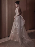 Sexy A Line High Neckline Sequin Long Prom Dresses Backless Birthday Outfits HZ1024