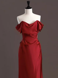 Sexy Mermaid Red Off The Shoulder Long Prom Dresses Satin Birthday Outfits HZ1024
