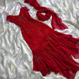 Sexy Sheath Spaghetti Straps Sleeveless Red Chiffon Prom Dresses Evening Gowns HZ1024