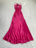 Sexy Sheath Spaghetti Straps Sleeveless Hot Pink Satin Backless Prom Dresses Evening Gowns HZ1024