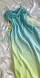 Pretty A line Spaghetti Straps Ombre Blue Chiffon Long Prom Dresses Evening Dress HZ1024