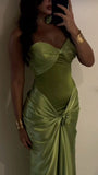 Modest Mermaid Sweetheart Sage Green Long Satin Prom Dresses Evening Dress HZ1024