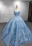 Pretty Ball Gown Sweetheart Tulle Long Blue Floor Length Prom Dresses Blue Sweet 16 Dresses HZ1024