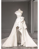 Chic High Low One Shoulder Sleeveless White Satin Wedding Dresses HZ1024