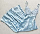 Pretty Mermaid Spaghetti Straps Light Sky Blue Satin Lace Prom Dresses Long Evening Dress HZ1024