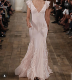 Pretty Mermaid V neckline Long Chiffon Prom Dresses Evening Dress HZ1024