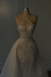 Romantic Wedding Dress Long Mermaid V Neck Spaghetti Strap With Beadings HZ1024