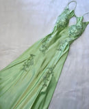 Gorgeous A Line Spaghetti Straps Mint Green Long Lace Prom Dresses Evening Dress HZ1024