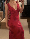 Elegant Sheath V Neckline Hot Pink Floral Lace Long Prom Dresses Evening Gowns HZ1024