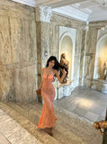 Gorgeous Mermaid Spaghetti Straps Lace Orange Long Prom Dresses Evening Dress HZ1024