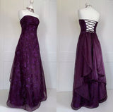 Vintage A Line Strapless Grape Lace Long Prom Dresses Evening Dress HZ1024