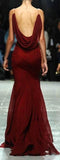 Vintage Mermaid Spaghetti Straps Burgundy Floor Length Prom Dresses Evening Dress HZ1024