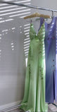 Vintage Sheath Spaghetti Straps Mint Green Lace Floor Length Prom Dresses Backless Evening Dress HZ1024