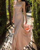 Mermaid Spaghetti Straps Sleeveless Ruffles Pink Prom Dresses HZ1024