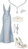 Pretty Sheath V Neckline Light Sky Blue Satin Long Party Dress Prom Dresses HZ1024