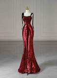Sheath Sequins with Black Tulle Straps Long Party Dress, Sequins Prom Dress HZ1024