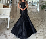 Classy Mermaid Strapless Sleeveless Satin Black Long Prom Dresses Evening Dress HZ1024