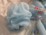 Elegant A Line Square Neckline Short Puffy Sleeves Blue Organza Long Prom Dresses Party Dress HZ1024