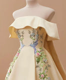 Chic Ball Gown Strapless Floral Satin Long Prom Dresses With Lace Party Dress HZ1024