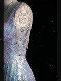 Sexy Women Square Collar Bead Tassel Long High Slit Mermaid Prom Dresses HZ1024