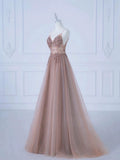 Elegant A-Line Spaghetti Straps Tulle Long Prom Dress Evening Dress HZ1024