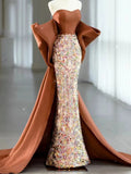 Sexy Mermaid Sweetheart Satin Evening Dress Long Prom Dresses Party Dress With Bow HZ1024