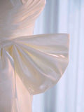 Chic High Low Spaghetti Straps Sleeveless White Satin Wedding Dresses With Ruffles HZ1024