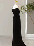 Sexy Mermaid Spaghetti Straps Black Long Prom Dresses Evening Dress HZ1024