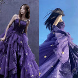 Elegant Ball Gown Strapless Purple Satin Long Prom Dress Evening Dresses HZ1024