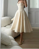 Elegant A Line Spaghetti Straps Satin Tea Length Prom Dress Evening Dresses HZ1024