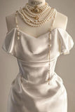Elegant Mermaid Off The Shoulder Satin Long White Wedding Dresses HZ1024
