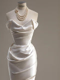 Elegant Mermaid Off The Shoulder Satin Long White Wedding Dresses HZ1024