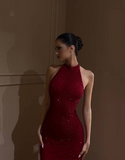 Pretty Sheath High Neckline Sequin Red Long Evening Dress Prom Dresses HZ1024