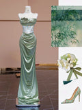Pretty Mermaid Sweetheart Satin Green Long Evening Dress Prom Dresses HZ1024