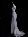 Elegant Mermaid Off The Shoulder Silver Sequin Evening Dress Long Prom Dresses HZ1024