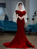 Sexy Mermaid Strapless Satin Long Burgundy Prom Dresses HZ1024