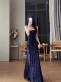 Gorgeous Sheath Spaghetti Straps Navy Blue Sequin Evening Dress Prom Dresses Birthday Outfits HZ1024