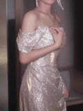 Sexy Sheath Off The Shoulder Sequin Long Evening Dress Prom Dresses Birthday Outfits HZ1024