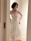 Simple A line Spaghetti Straps White Sleeveless Chiffon Prom Dresses Birthday Party Dress HZ1024