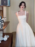 Simple A line Spaghetti Straps White Sleeveless Prom Dresses Birthday Party Dress HZ1024
