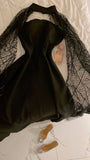 Pretty A Line Strapless Black Long Prom Dress Evening Dress With Cape HZ1024