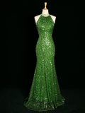 Sexy Sheath One Shoulder Green Sequin Prom Dresses Party Evening Dress With Beads HZ1024