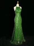Sexy Sheath One Shoulder Green Sequin Prom Dresses Party Evening Dress With Beads HZ1024