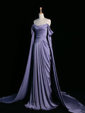 Pretty A Line Off The Shoulder Grape Satin Long Prom Dresses Party Evening Dress HZ1024