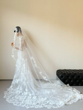 Dreamy White Mermaid Tulle Lace Applique With Veil Long Wedding Dresses HZ1024